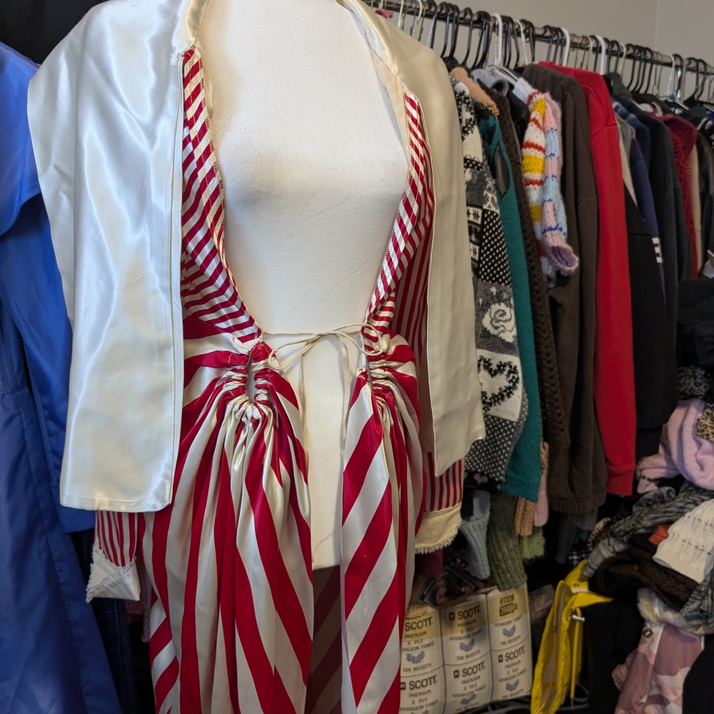 Red and White Circus/Clowncore Striped Satin Robe - Picture 3 of 5